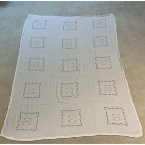 Vintage Baby Blocks Quilt Top Cross Stitch Embroidery 78x55 Large White Soft